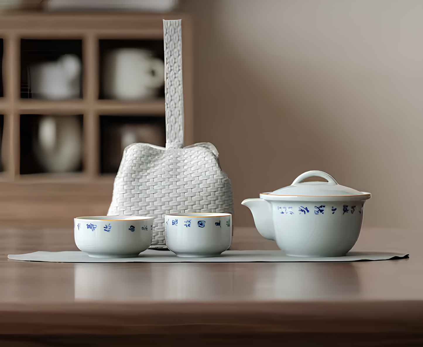 Podróżny zestaw kung-fu z malowaną ceramiką